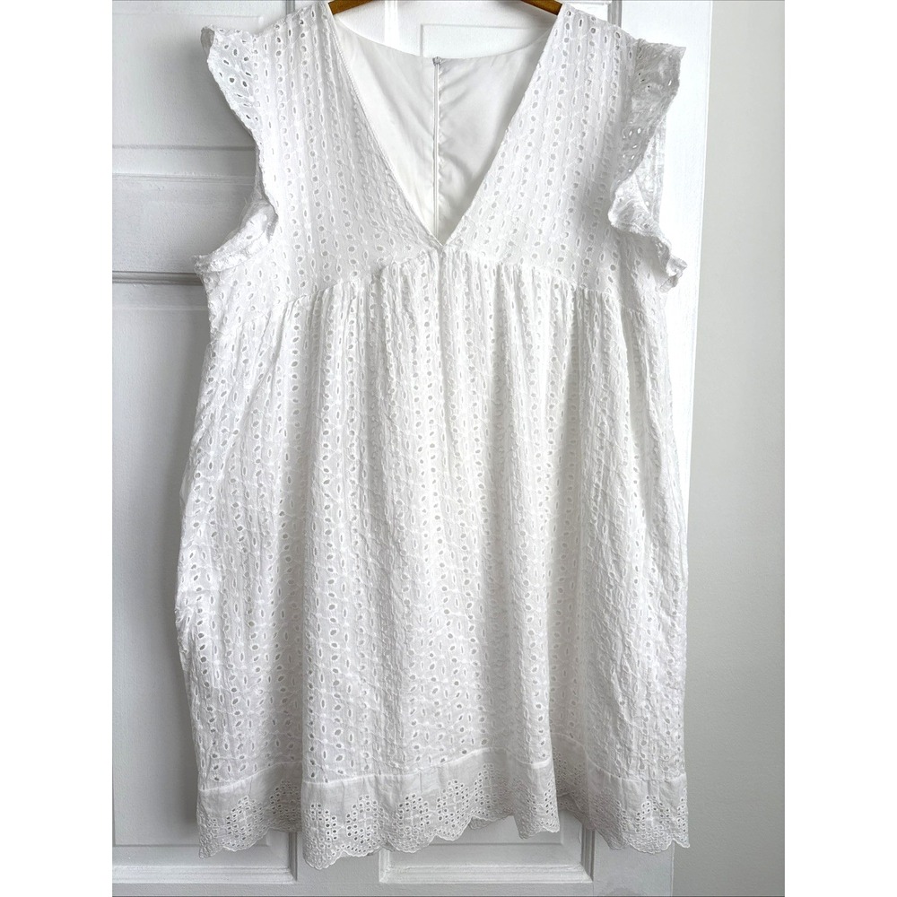 White Eyelet Lace Romper V-Neck Flutter‎ Sleeve Babydoll Shorts 2XL